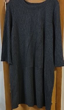 J. Jill Charcoal Pinstripe XL Long Sleeve Dress